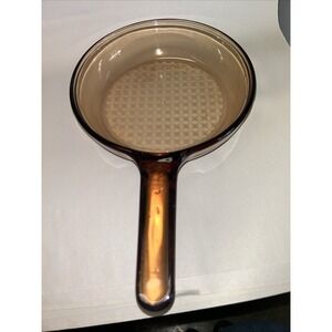 Vintage Vision Corning USA Amber Glass Skillet 7" Textured Waffle Bottom Pan